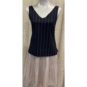 MM Lafleur Tank Top V-Neck Shell Sleeveless Navy Pin-striped 96% Cotton Sz S